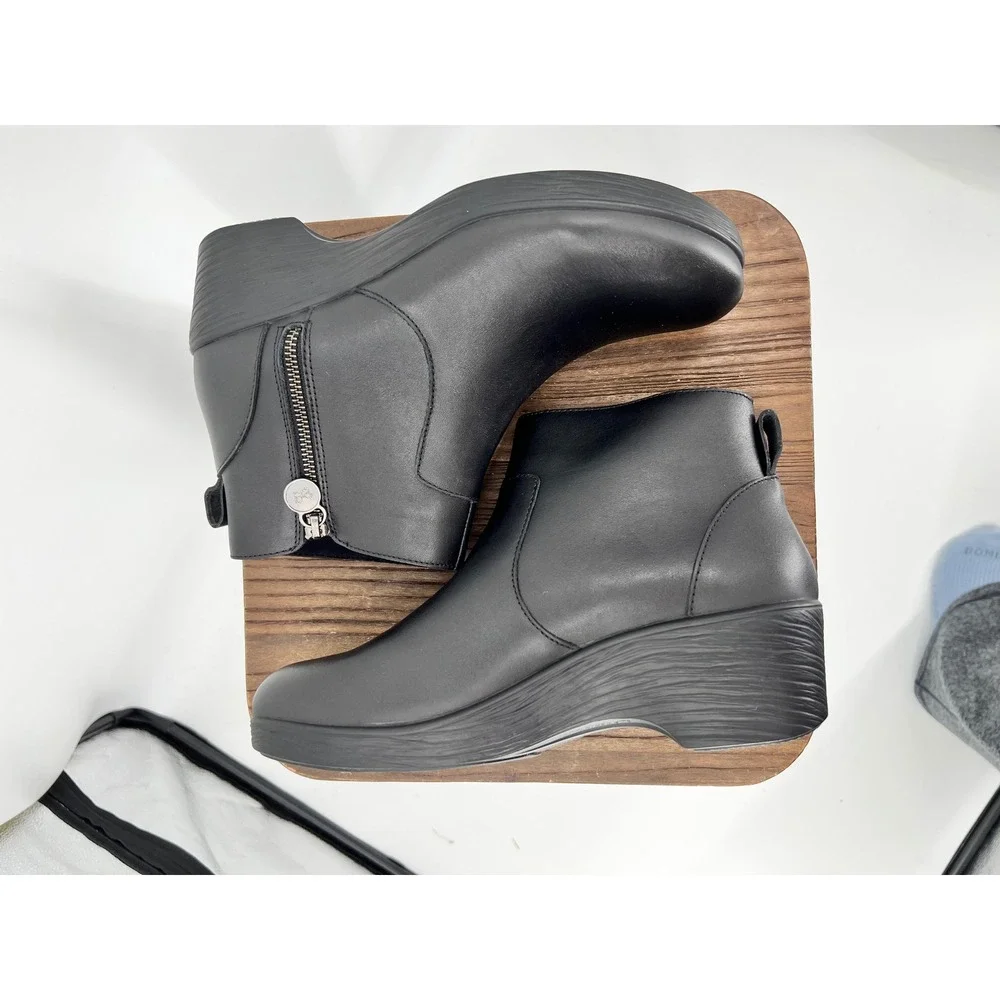 Alegria Black Leather Ankle Boots Side Zip Wedge Booties SRI-501 Womens 40 - Picture 6 of 9